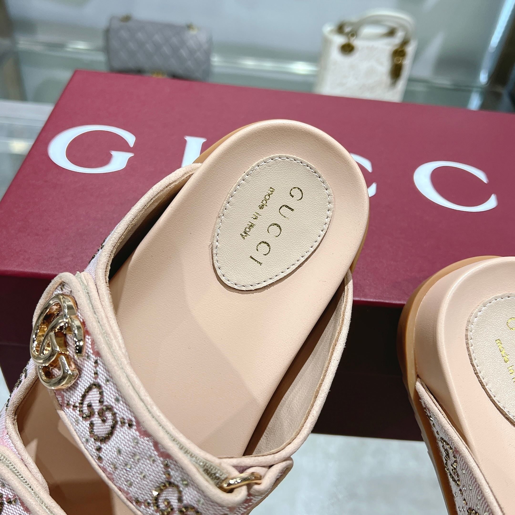 PINK MONOGRAM DOUBLE STRAP SANDALS