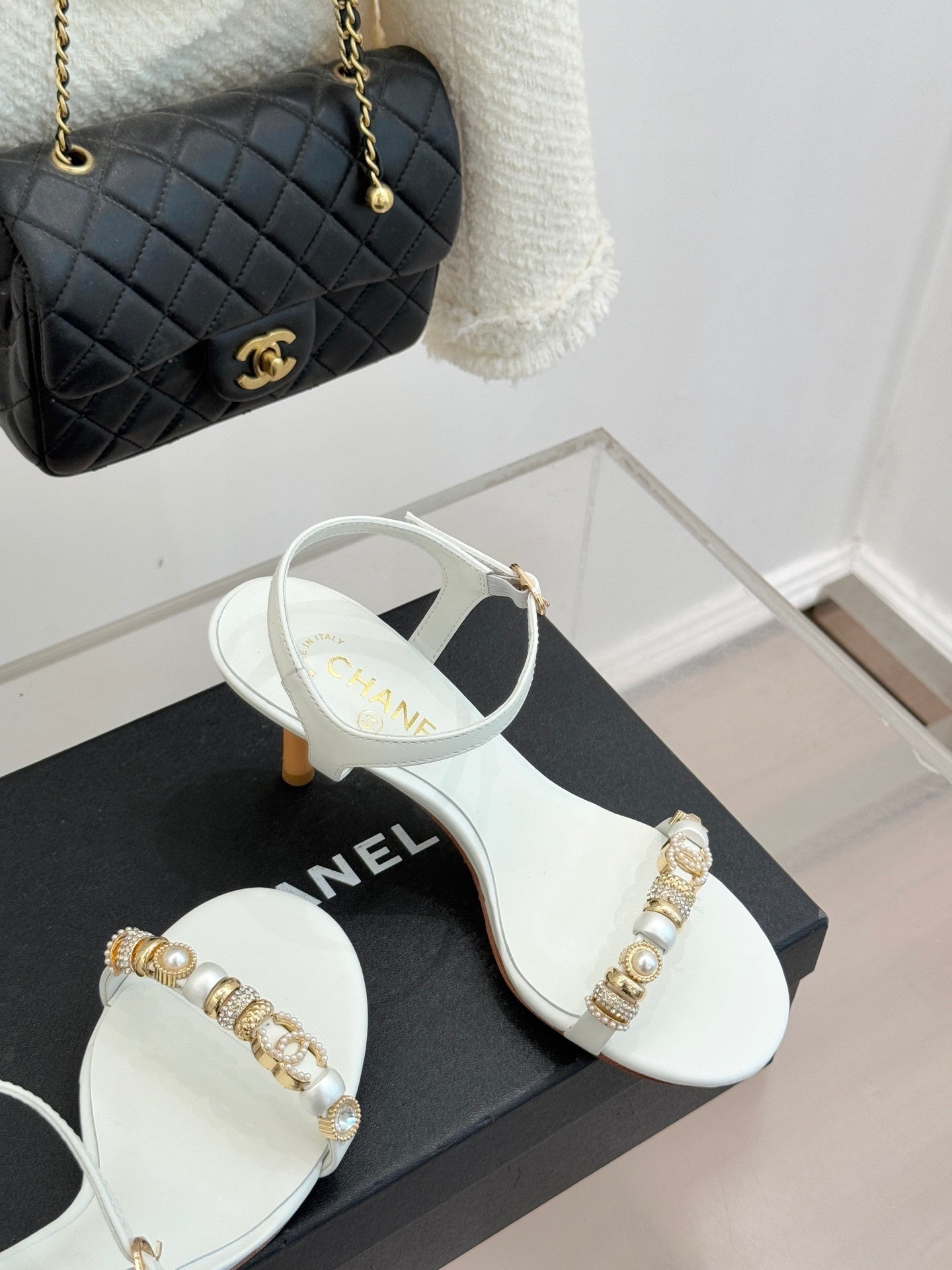 WHITE EMBELLISHED STRAPPY HEEL SANDALS