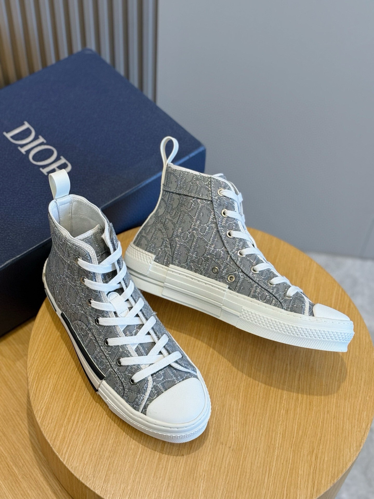 GREY MONOGRAM HIGH-TOP SNEAKERS