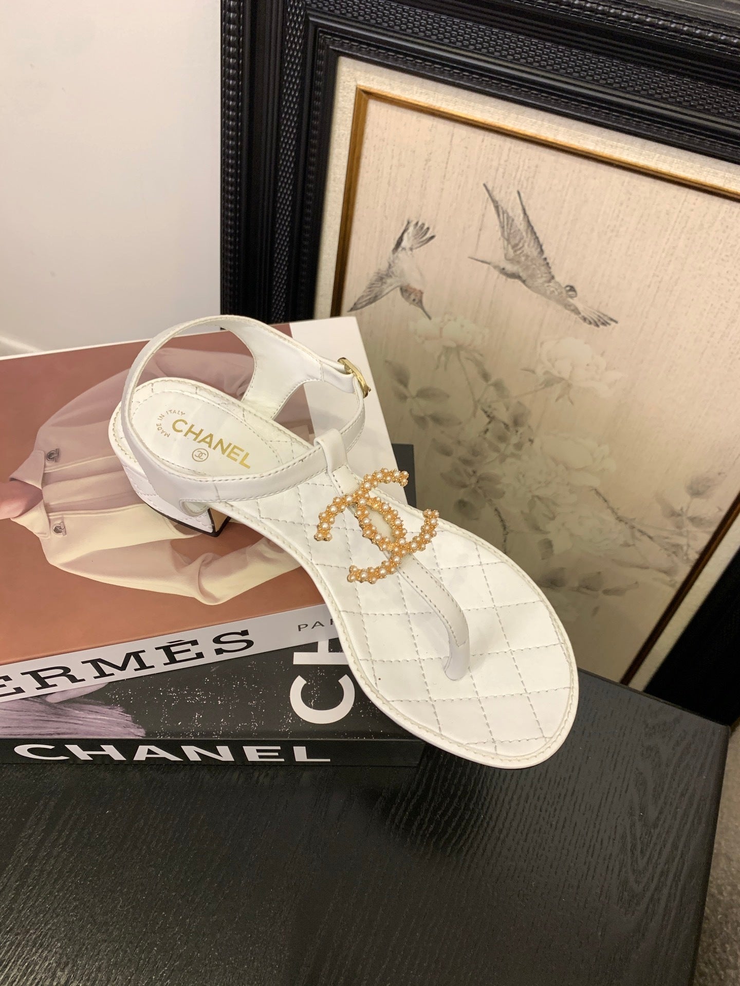 QUILTED PEARL THONG SANDALS – IVORY