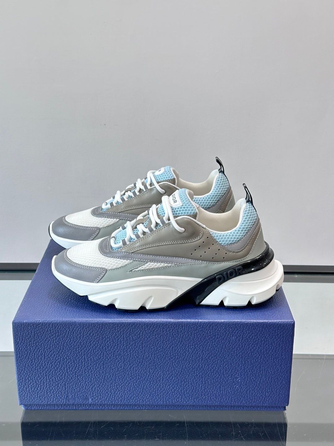WHITE, GREY & ICE BLUE DESIGNER RUNNER SNEAKERS