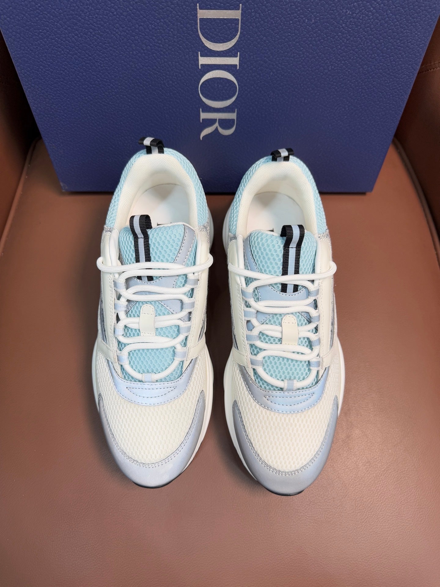 WHITE, GREY & ICE BLUE MONOGRAM CHUNKY SNEAKERS