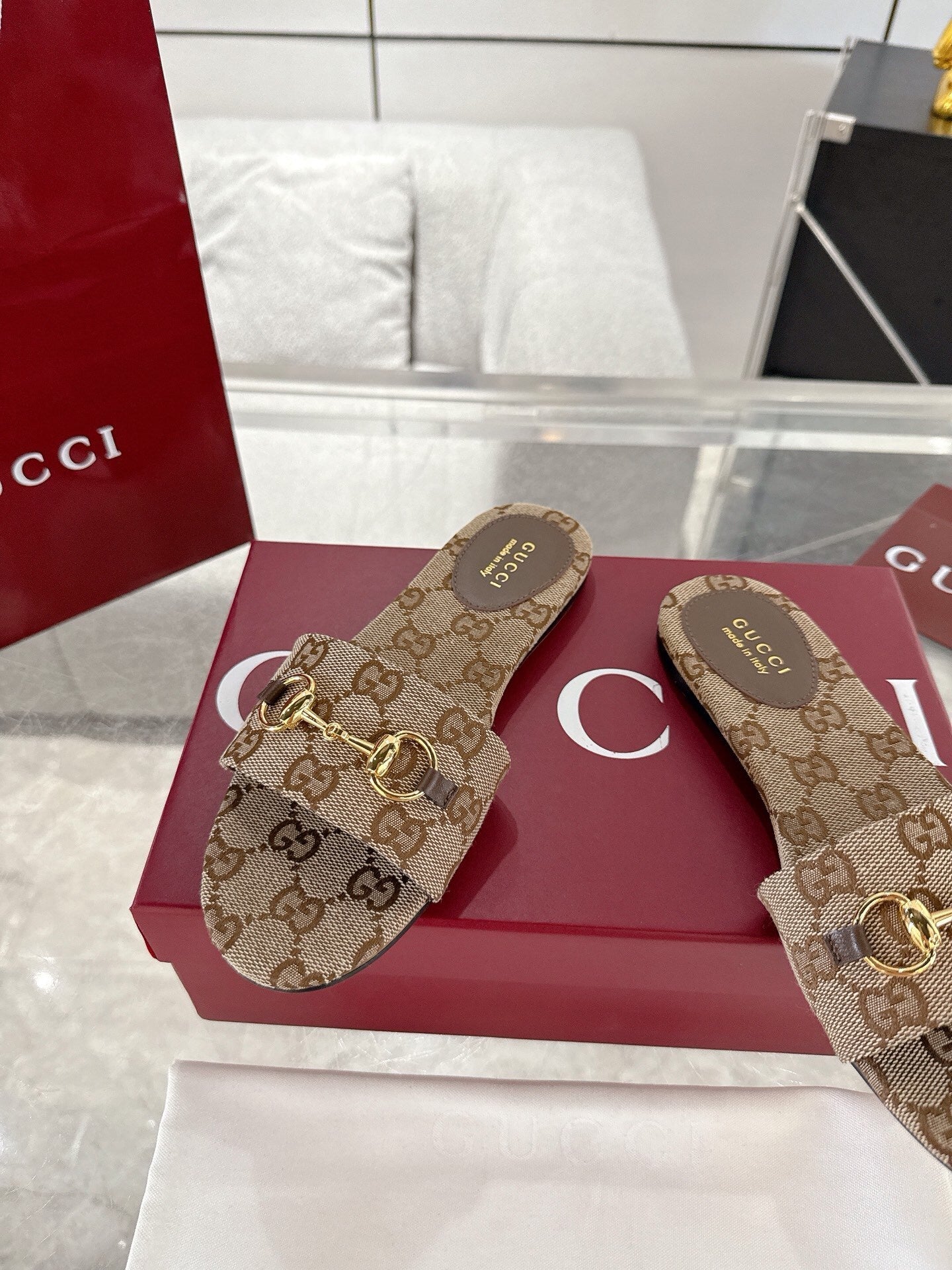 MONOGRAM CANVAS HORSEBIT SLIDE SANDALS