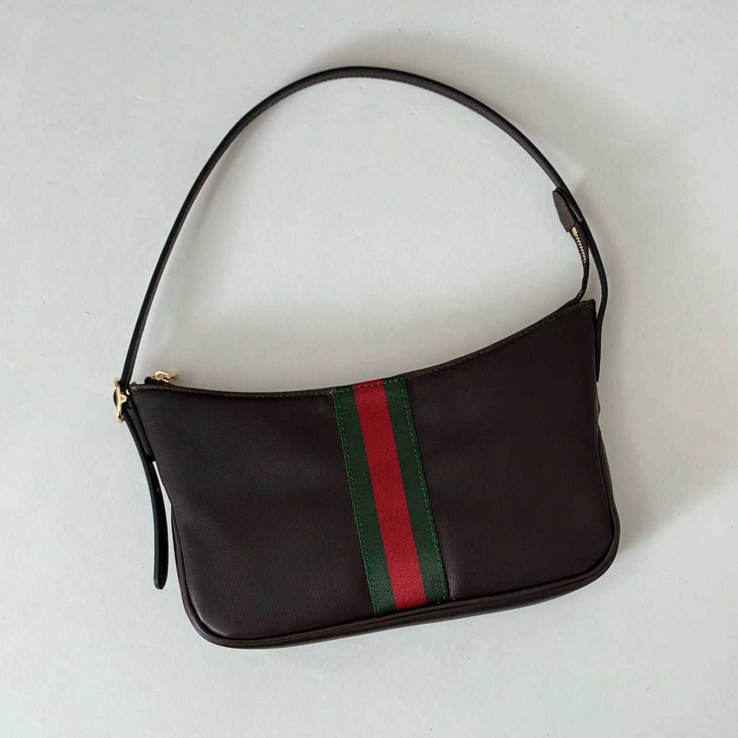 STRIPED LEATHER SHOULDER BAG – BROWN