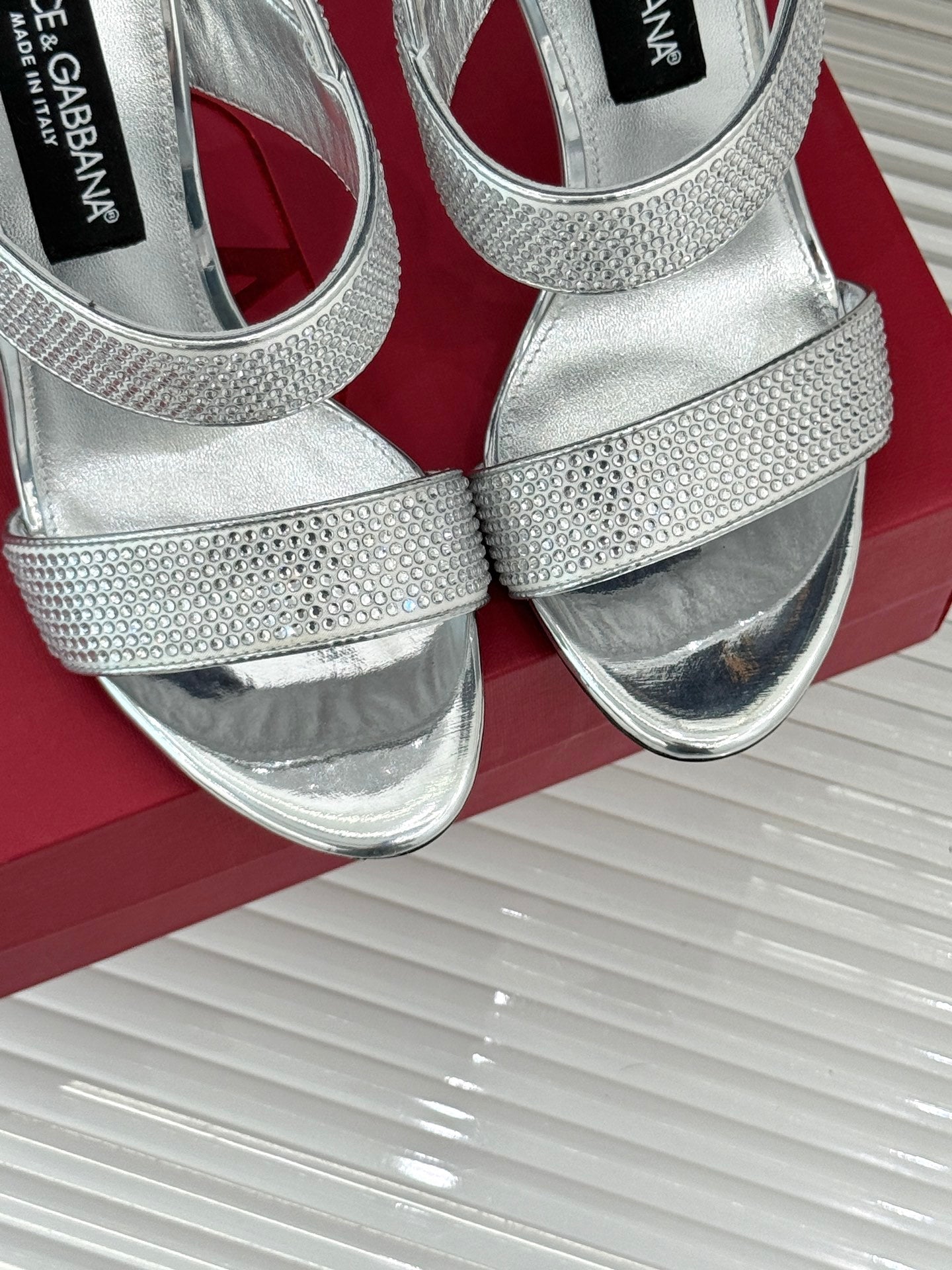 SILVER CRYSTAL-EMBELLISHED STRAPPY STILETTO HEELS