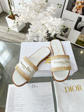 WHITE WOVEN LOGO STRAP FLAT SLIDES