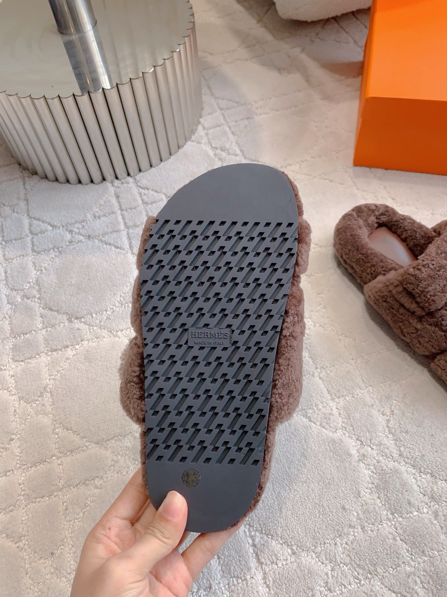 PLUSH BROWN LOUNGE SLIDES WITH ULTRA SOFT FINISH