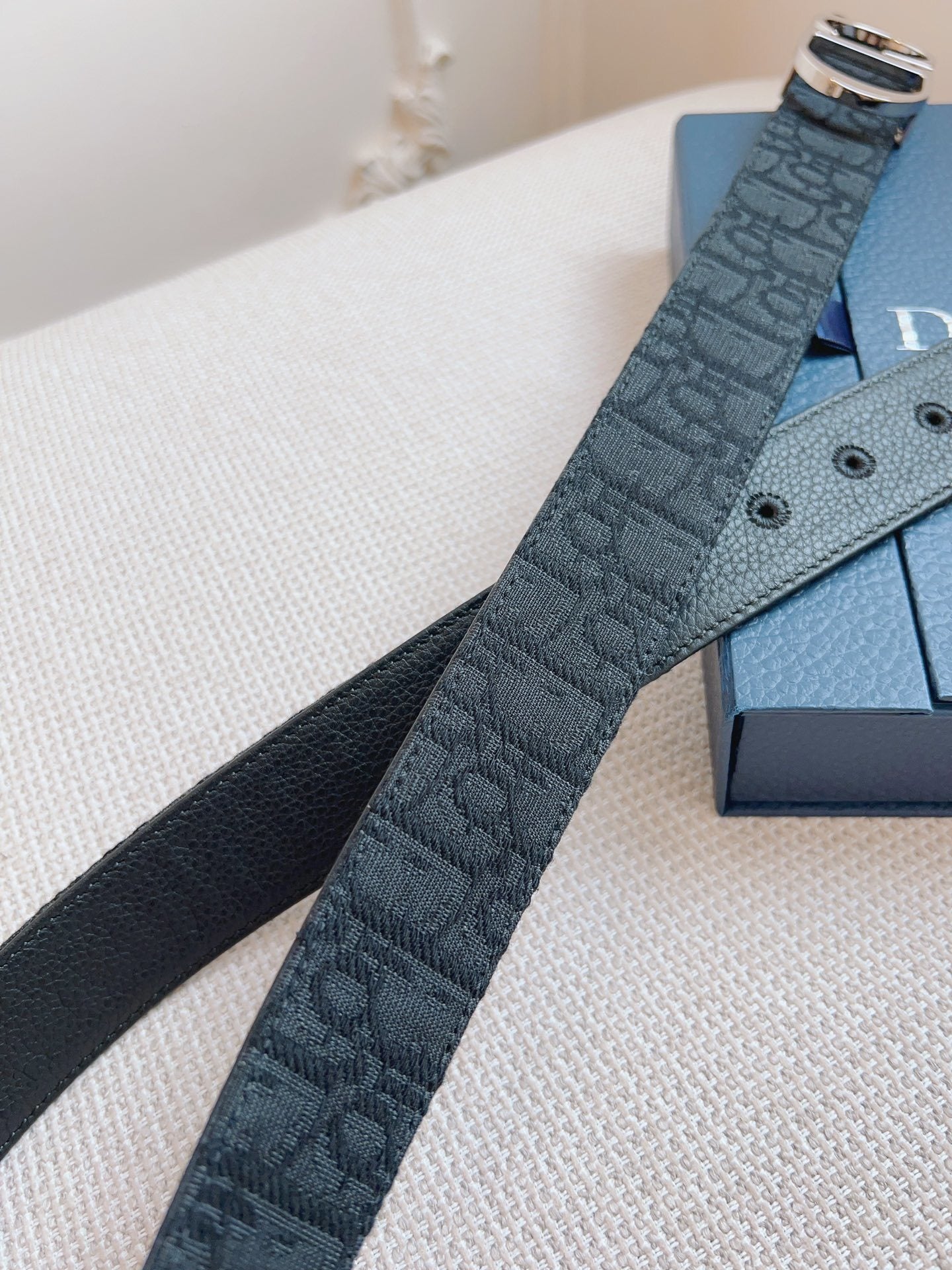 TEXTURED CANVAS BELT – SILVER LOGO BUCKLE