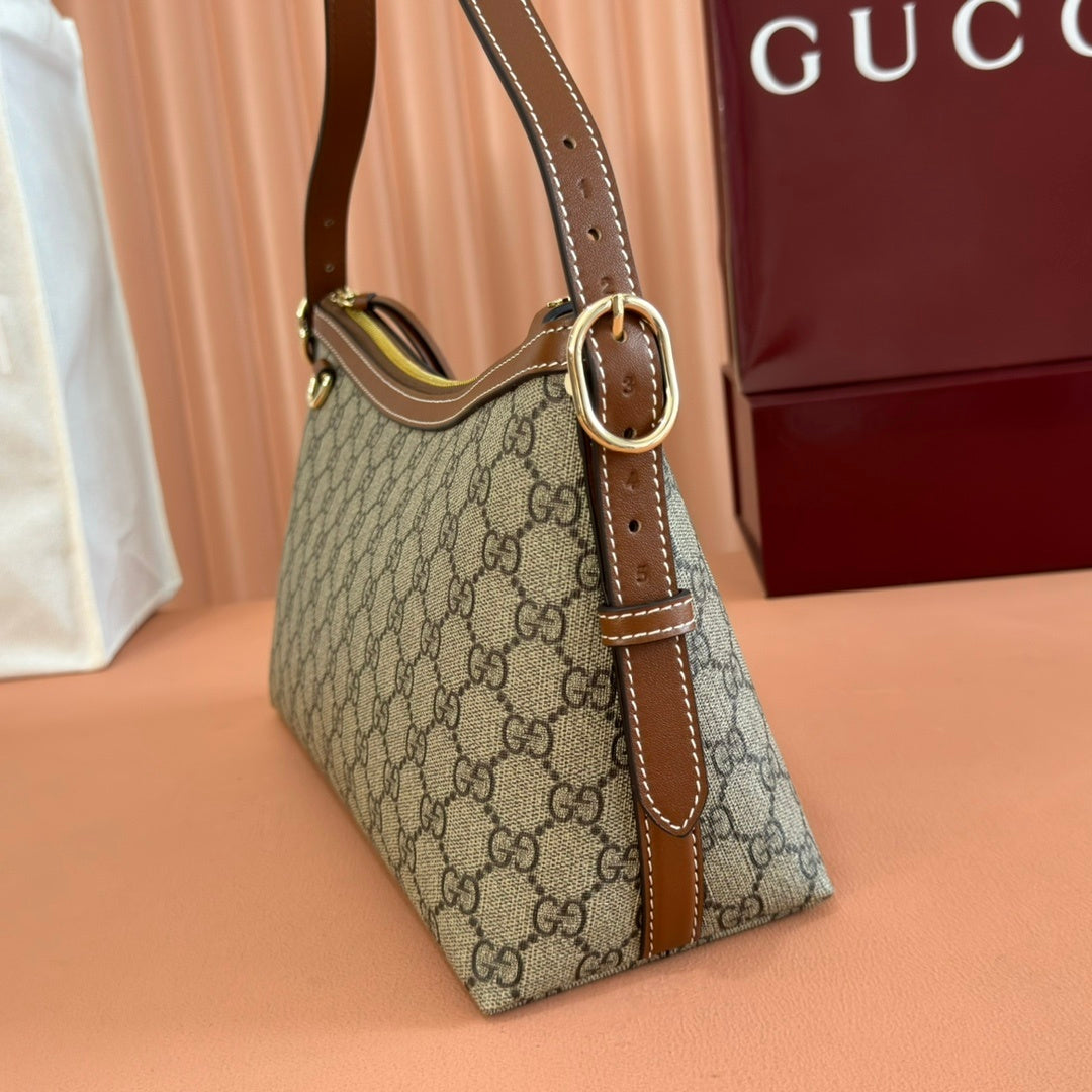CLASSIC BEIGE MONOGRAM ZIP SHOULER BAG