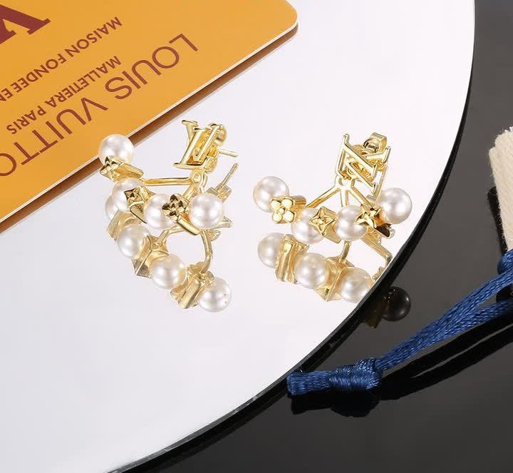 GOLD-TONE PEARL ACCENT LETTER DROP EARRINGS