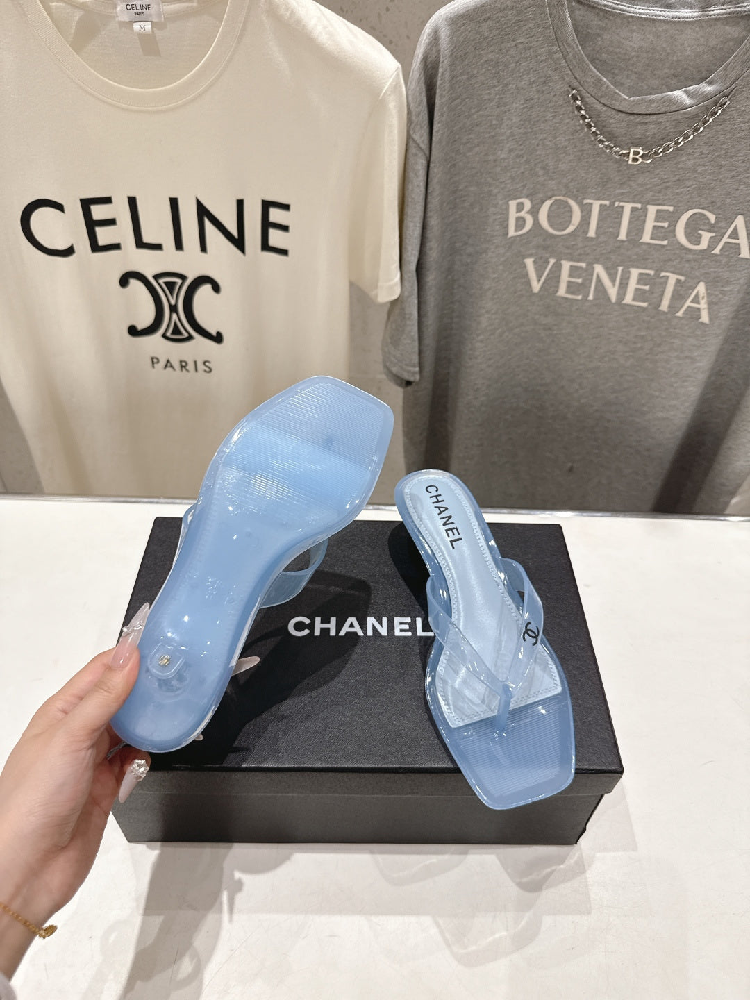 PASTEL BLUE CLEAR HEEL SANDALS