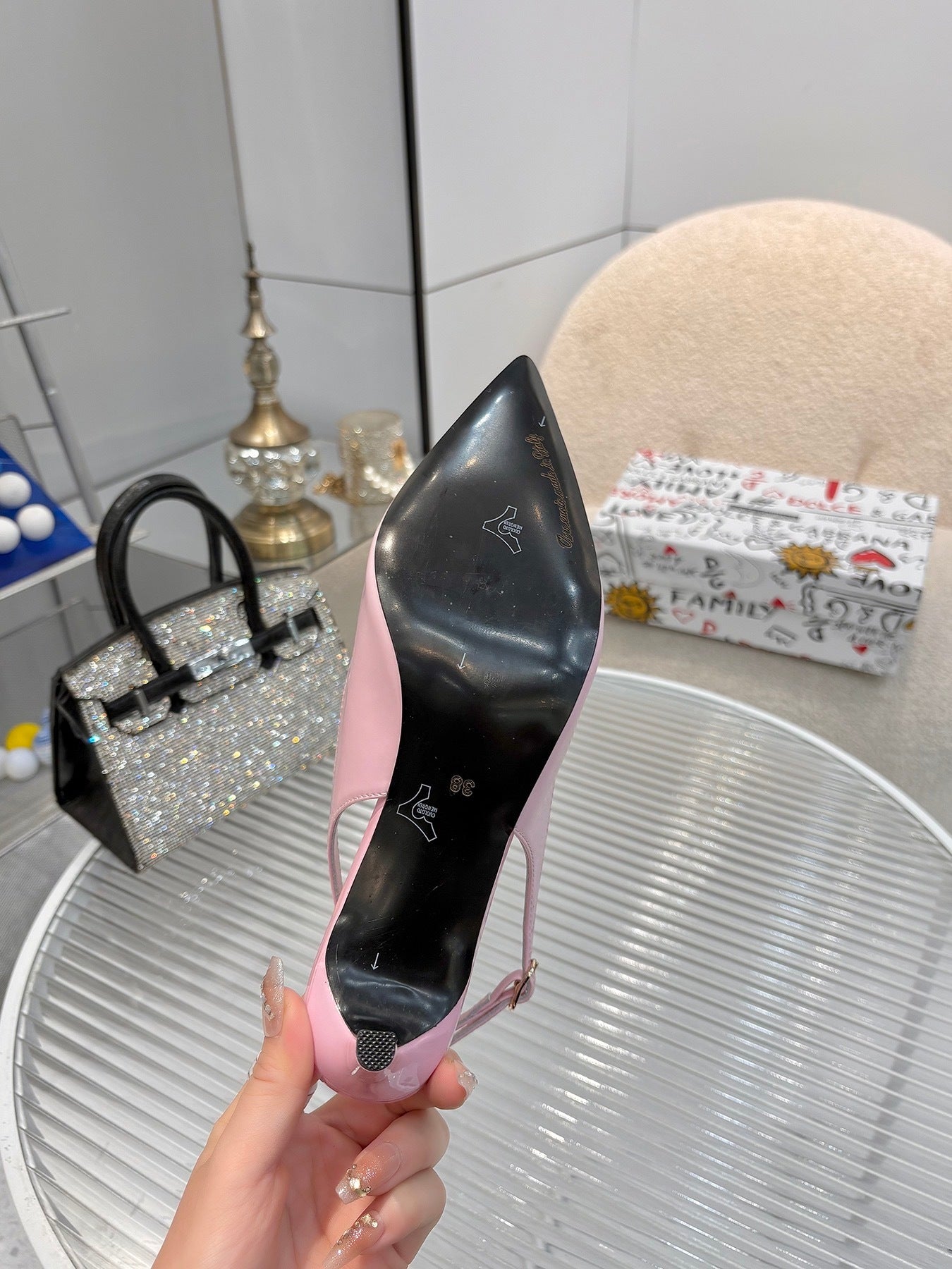 LOGO SLINGBACK HEELS – BLUSH PINK