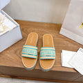 TURQUOISE & BEIGE LOGO STRAP PLATFORM SLIDE SANDALS