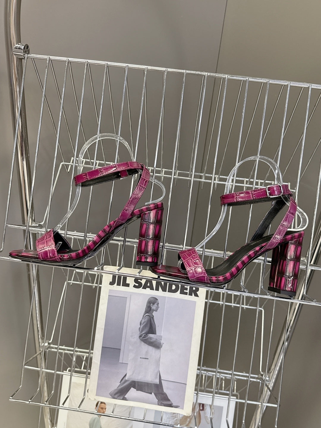 PINK CROCODILE EMBOSSED STRAPPY HIGH HEELS