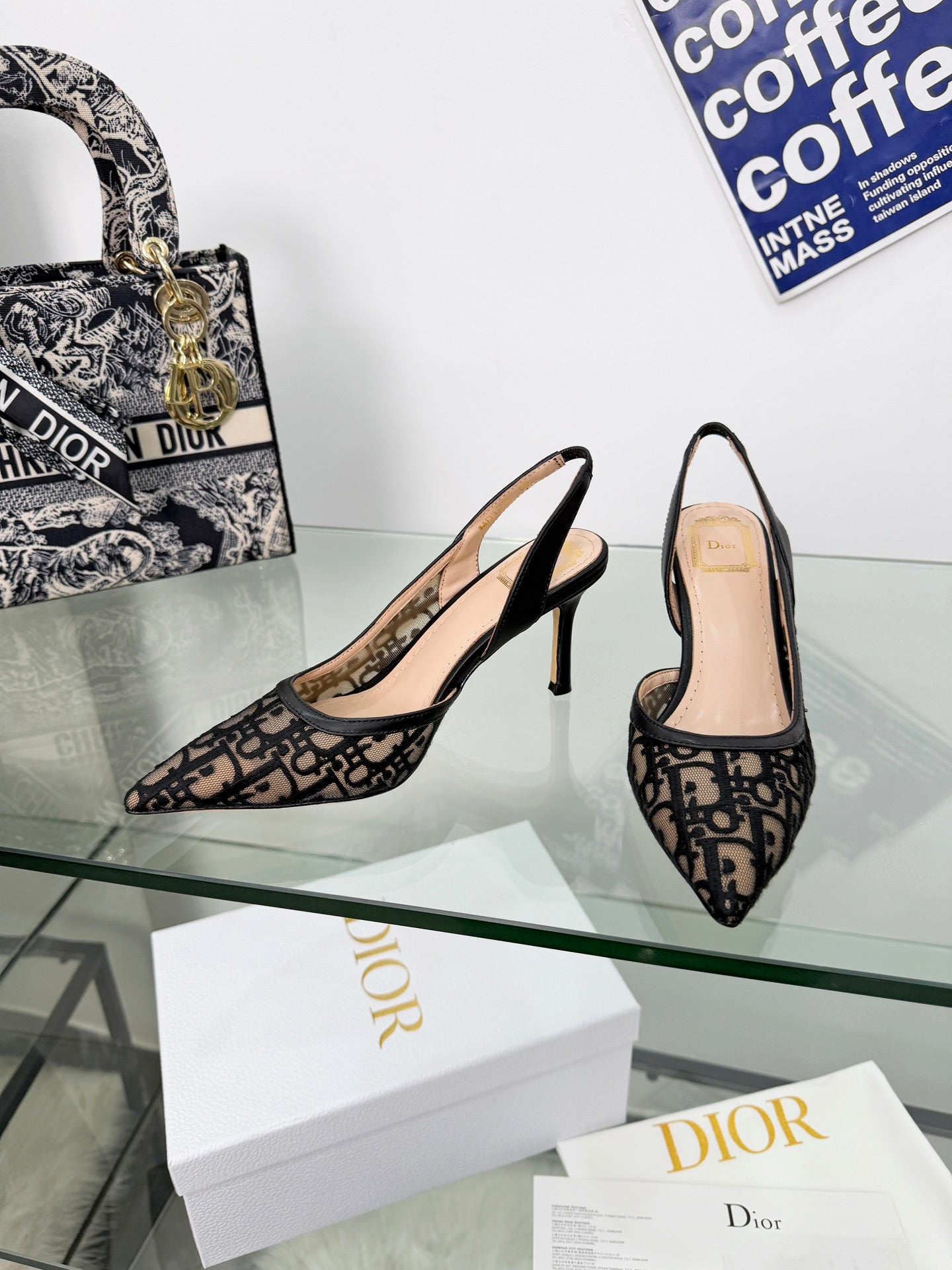 MONOGRAM MESH SLINGBACK POINTED-TOE HEELS