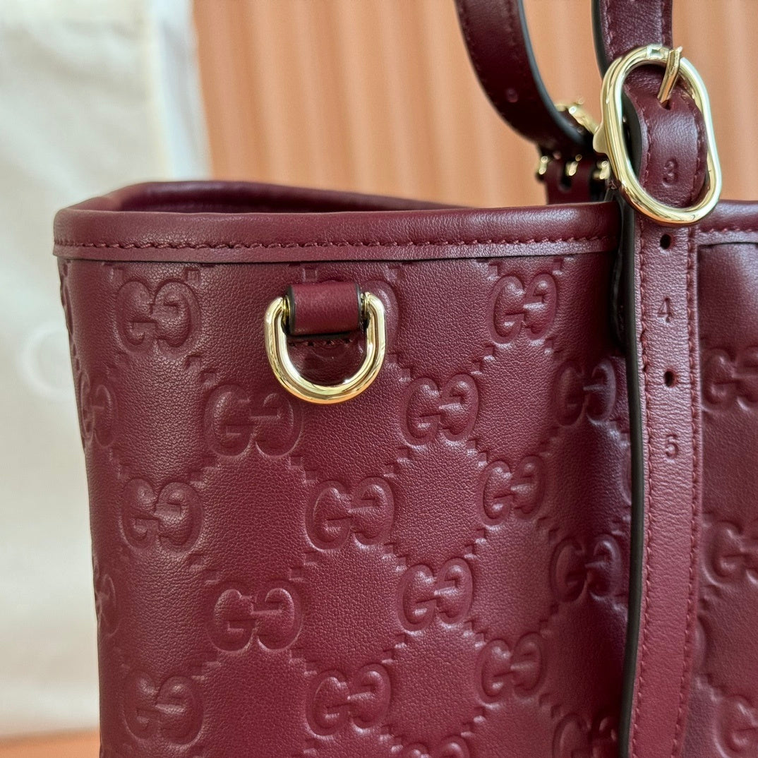 BURGUNDY EMBOSSED LEATHER LUXURY TOTE SHOULDER BAG WITH GOLD HARDWARE