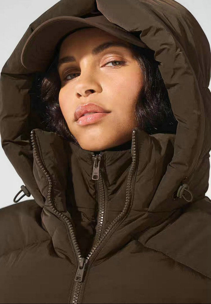 CROPPED HOODED PUFFER JACKET WITH ZIP FRONT