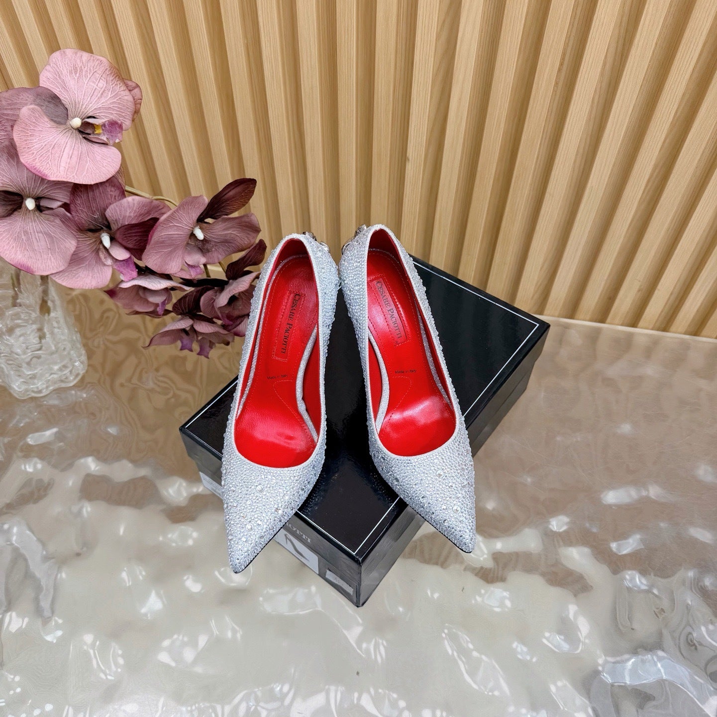 CRYSTAL EMBELLISHED DAGGER HEEL PUMPS – ICY SILVER EDITION