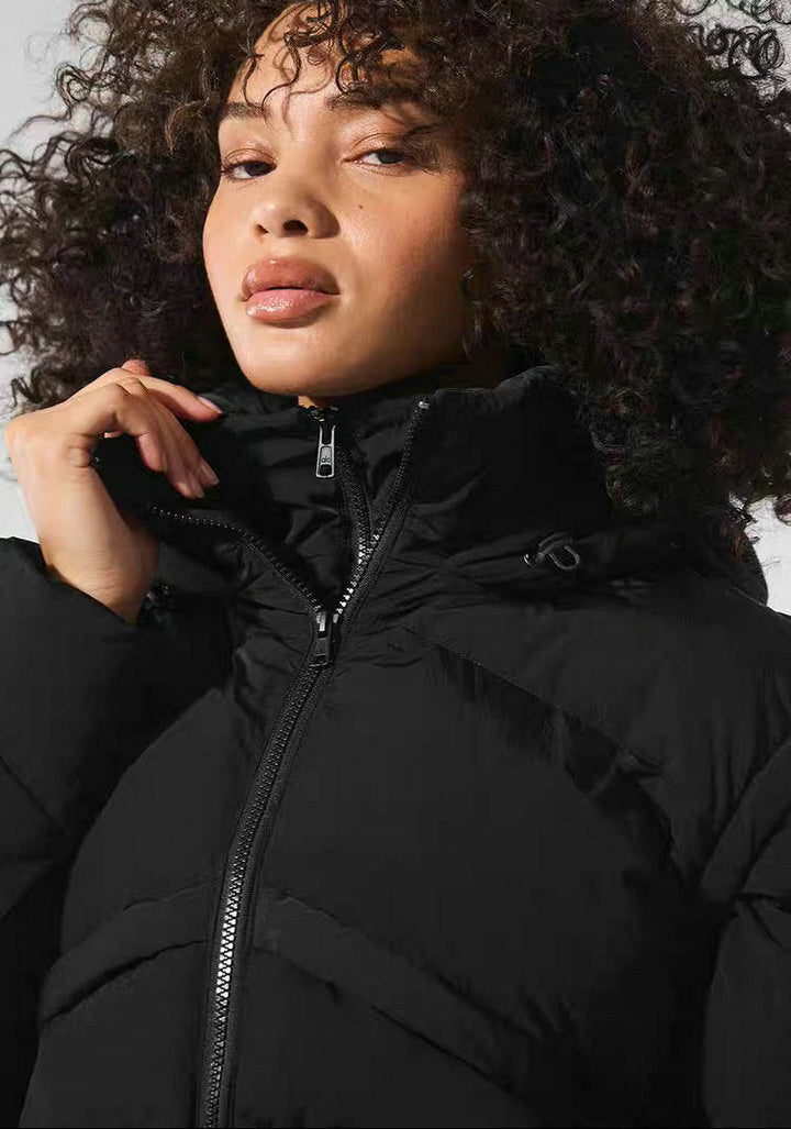 CROPPED HOODED PUFFER JACKET WITH ZIP FRONT