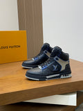 BLACK & GREY HIGH-TOP DESIGNER SNEAKERS WITH BLUE ACCENTS