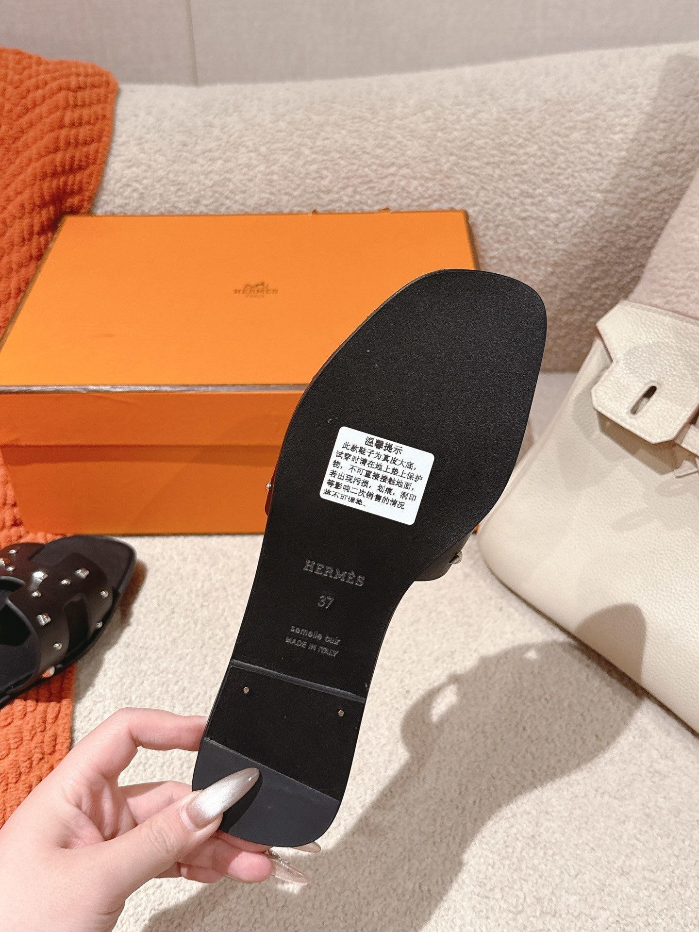 BLACK STUDDED LEATHER SLIDE SANDALS
