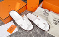 CRISP WHITE H-CUT LEATHER SLIDE SANDALS