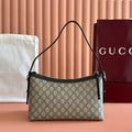 BEIGE MONOGRAM CANVAS SHOULDER BAG WITH BLACK LEATHER TRIM