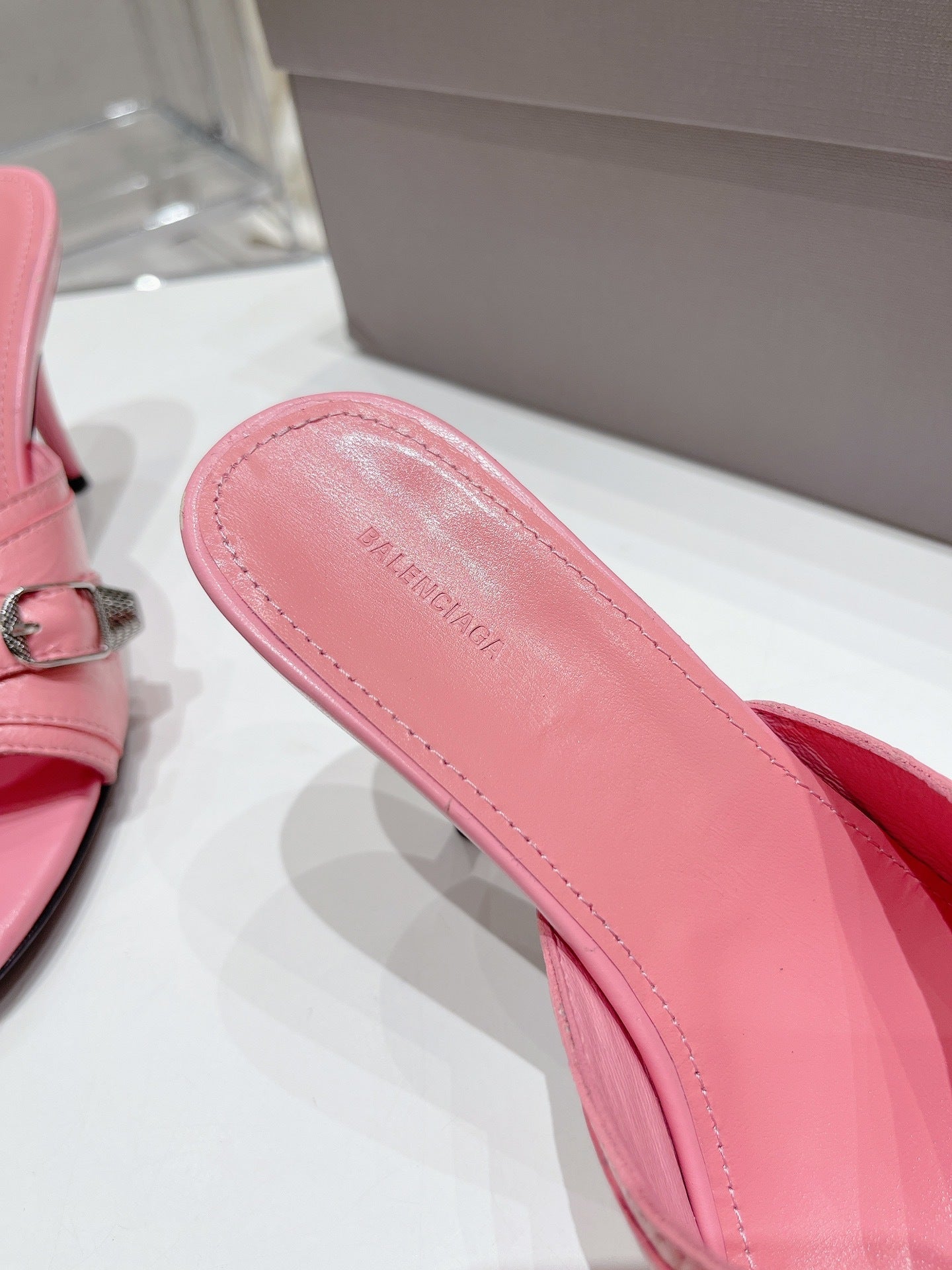 PINK EMBELLISHED MID HEEL MULE SANDALS