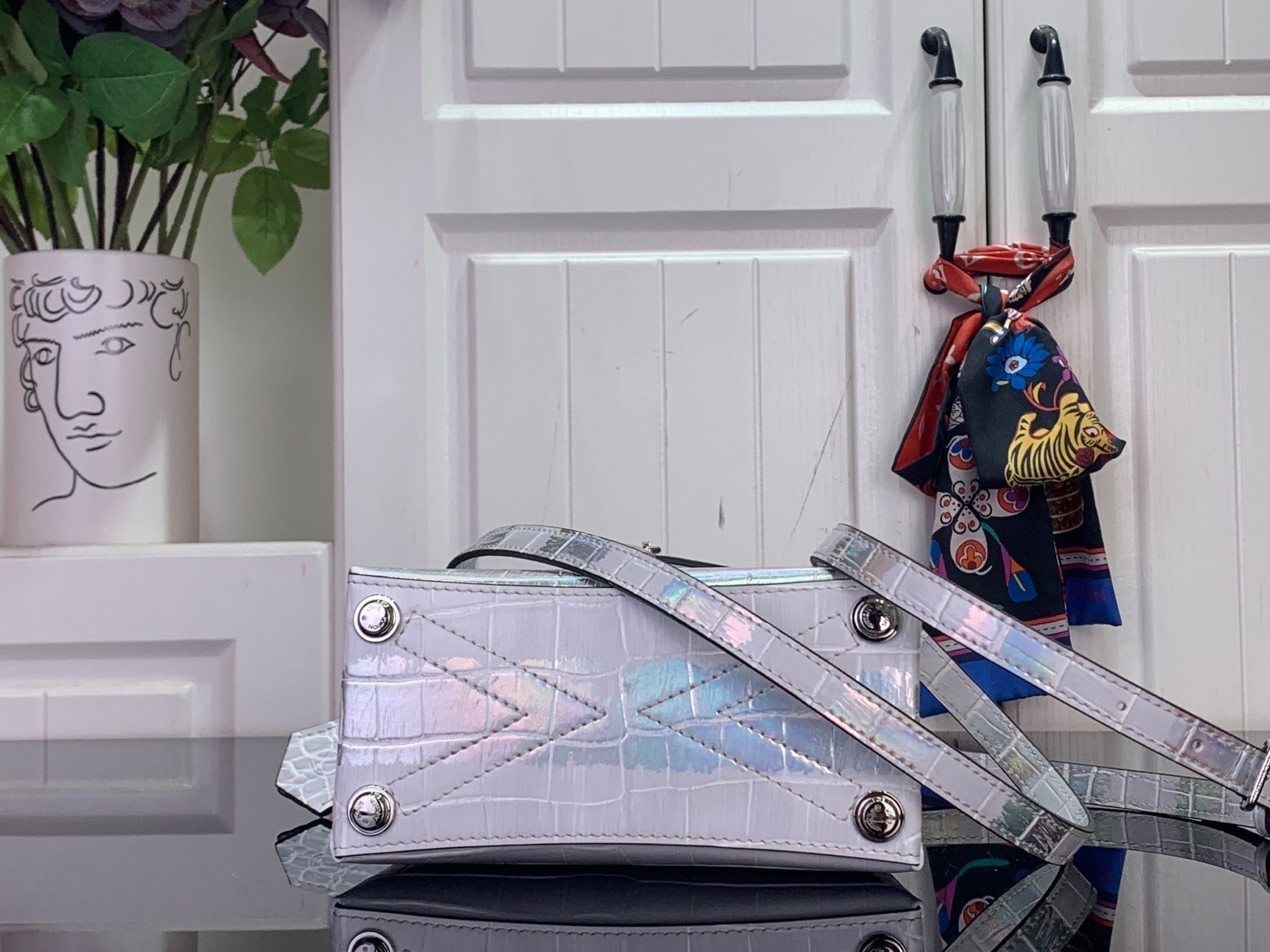 IRIDESCENT EMBOSSED TOP-HANDLE BAG