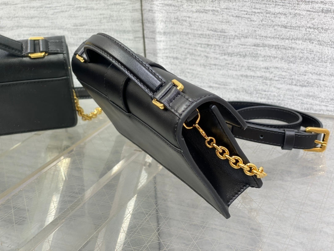 BLACK LEATHER MINI TOP-HANDLE BELT BAG