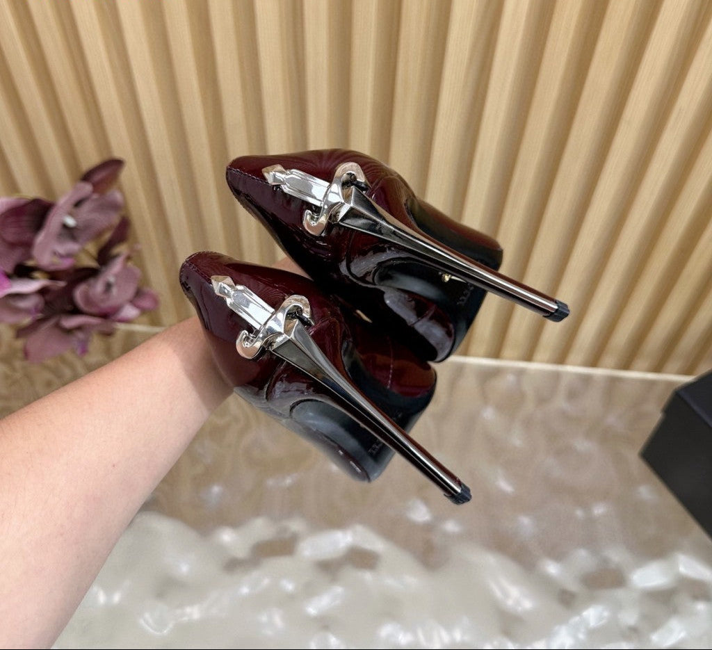 PATENT POINTED-TOE STILETTO PUMPS – DEEP BURGUNDY EDITION