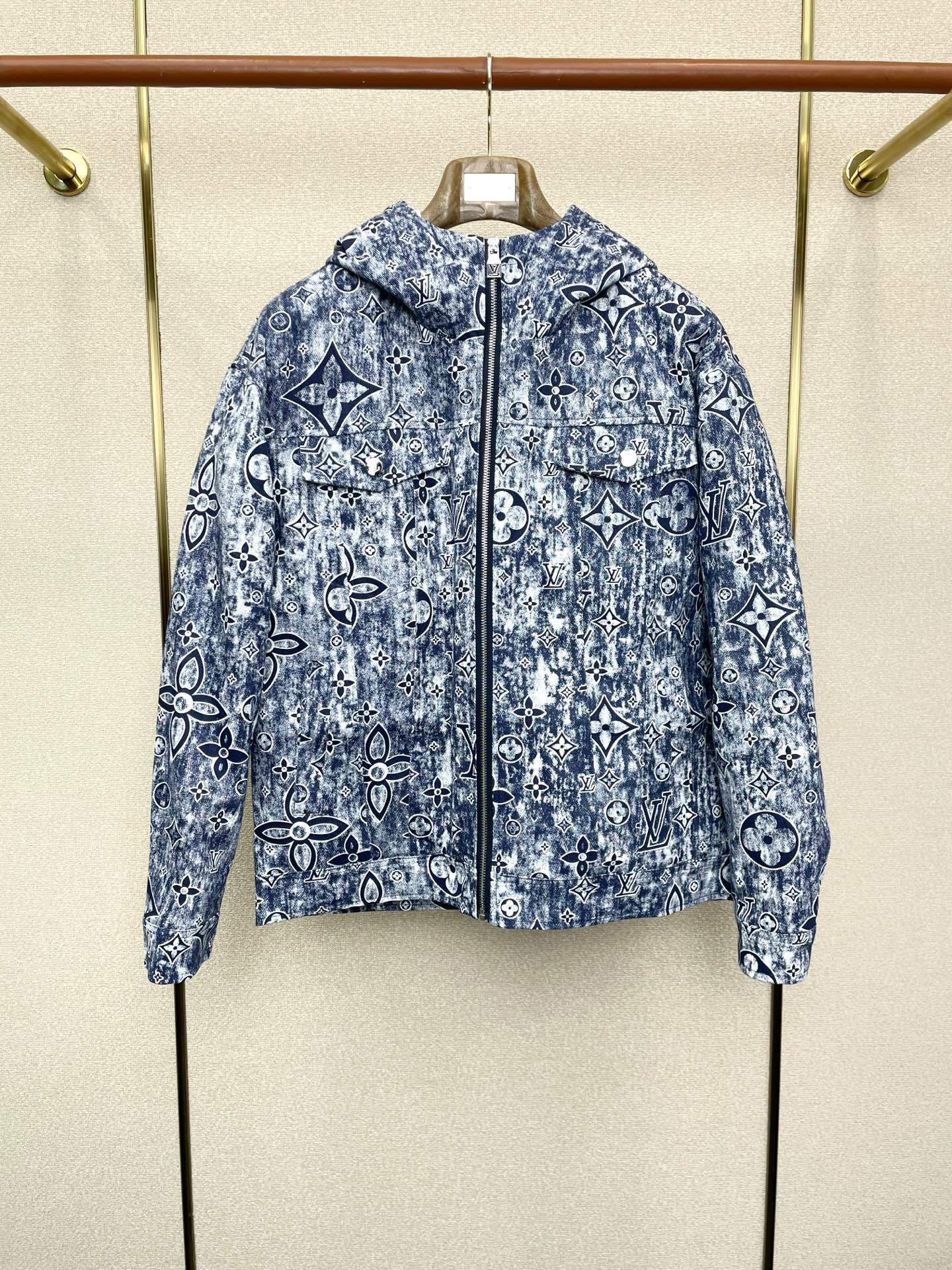 ALL-OVER JACQUARD ZIP-UP DENIM JACKET