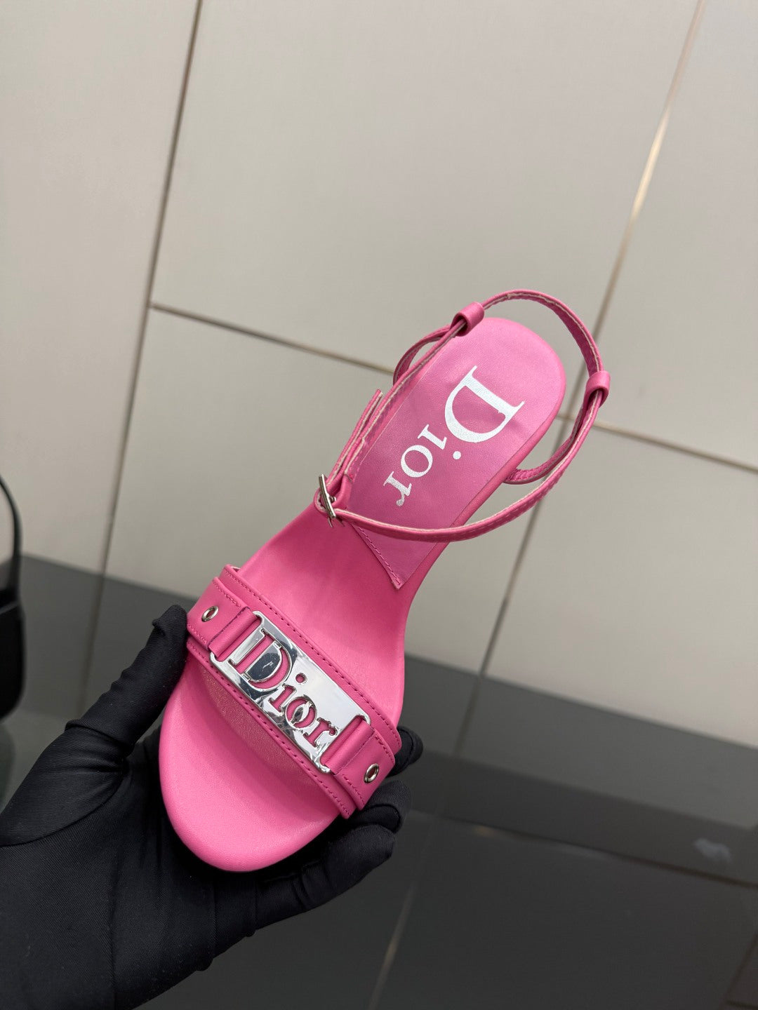 PINK LOGO STRAP HIGH HEEL SANDALS