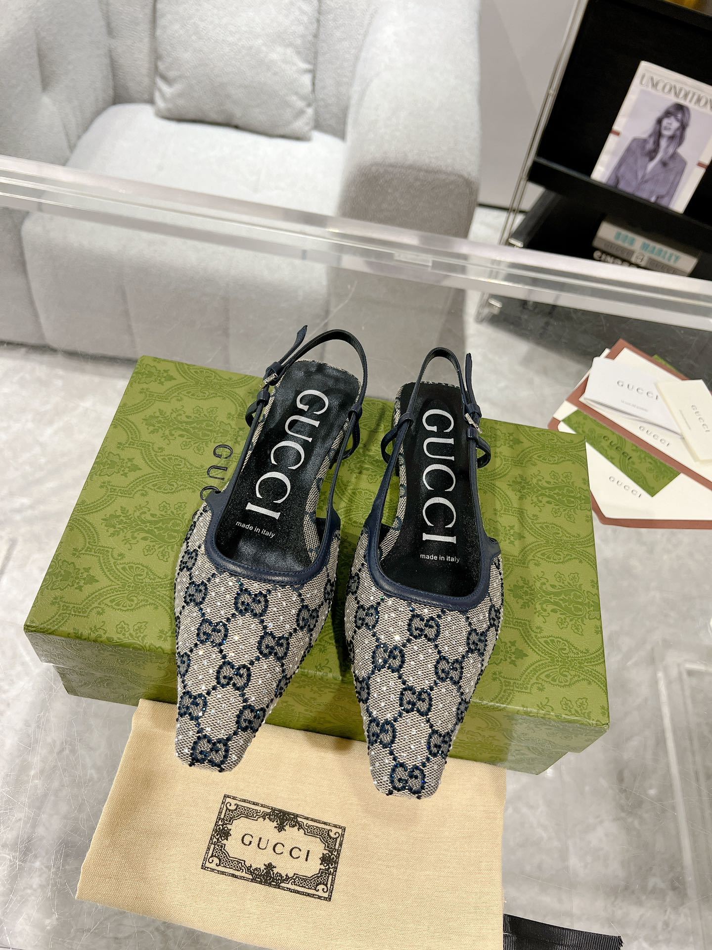 MONOGRAM SLINGBACK POINTED FLATS