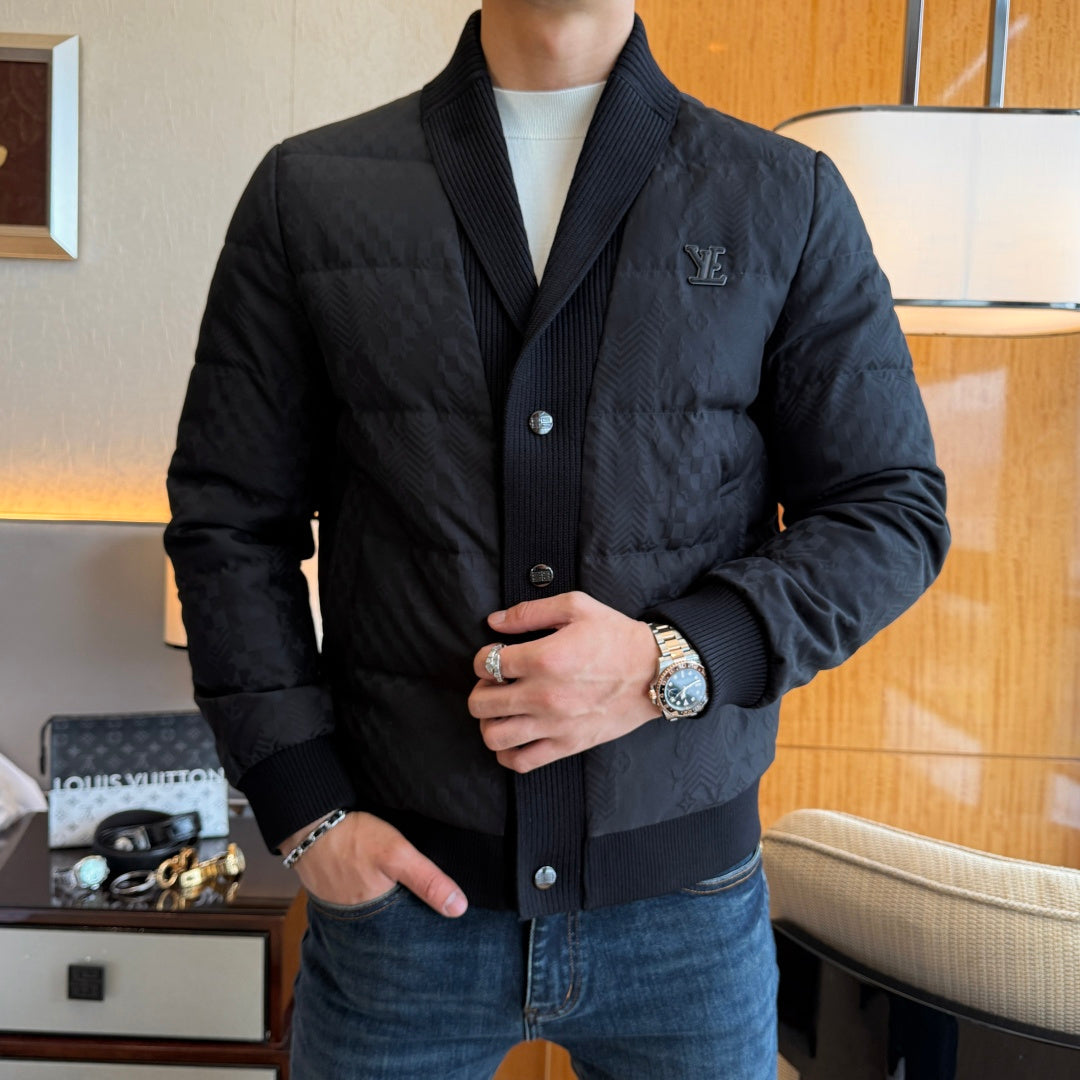 QUILTED KNIT-COLLAR PADDED JACKET