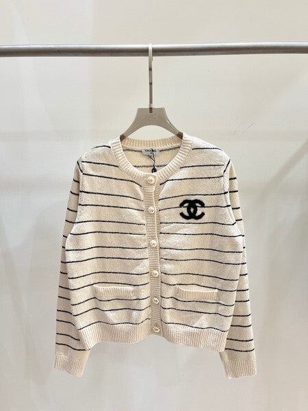 STRIPED BUTTON KNIT CARDIGAN