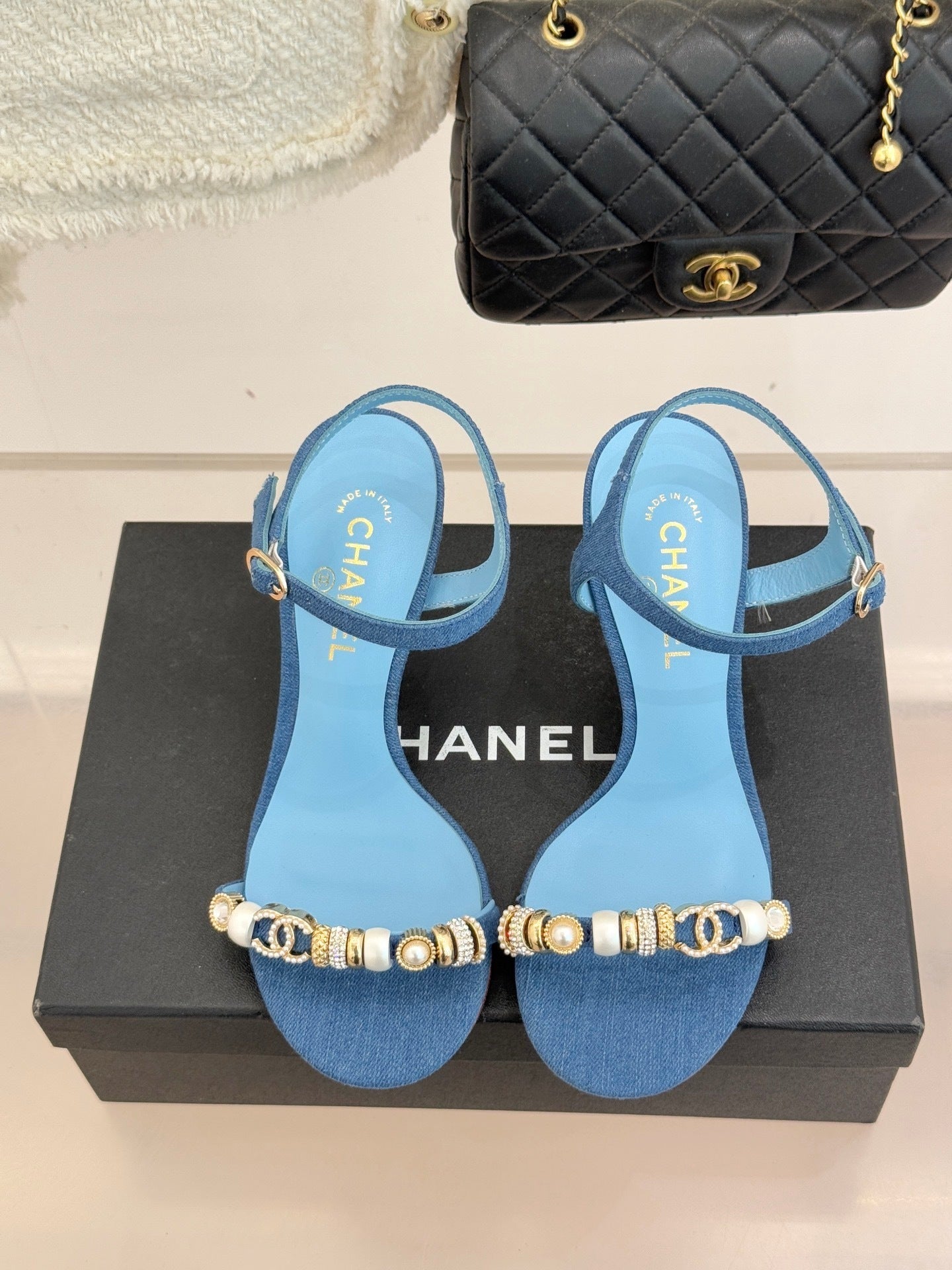 BLUE EMBELLISHED STRAPPY HEEL SANDALS