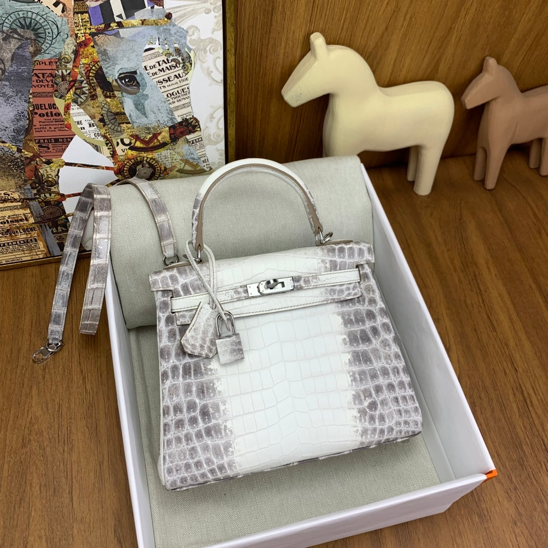 LUXURY MINI WHITE CROCODILE EMBOSSED LEATHER TOP HANDLE BAG