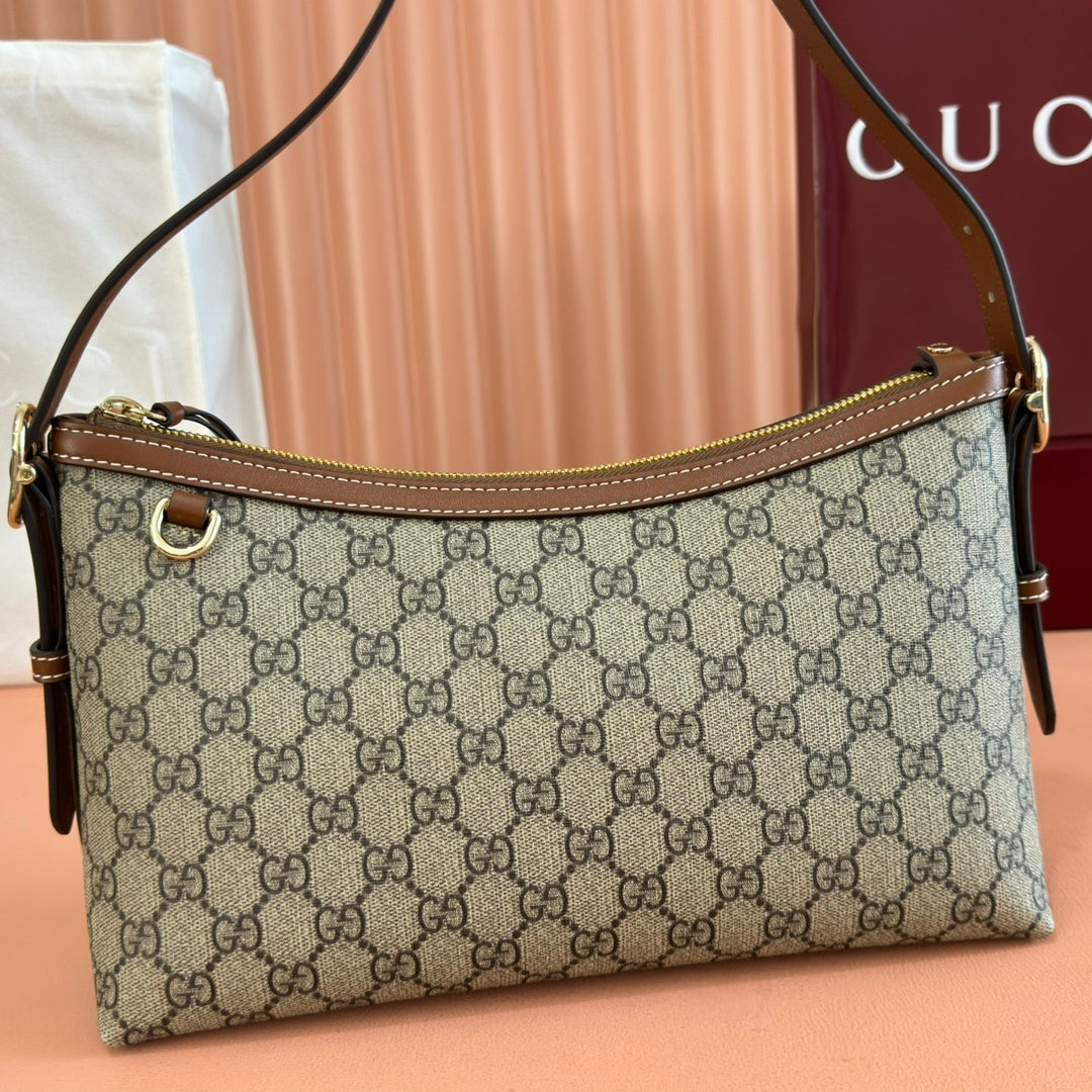 CLASSIC BEIGE MONOGRAM ZIP SHOULER BAG