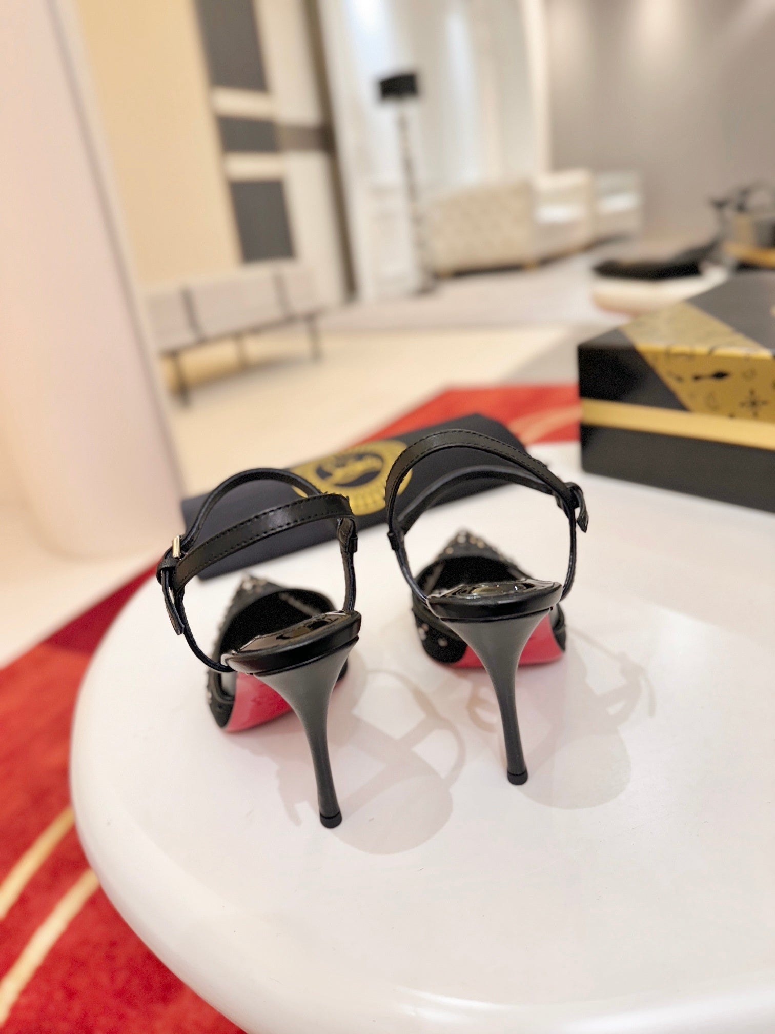 BLACK EMBELLISHED STRAP POINTED HEELS