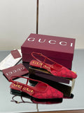 RED EMBELLISHED SLINGBACK FLATS