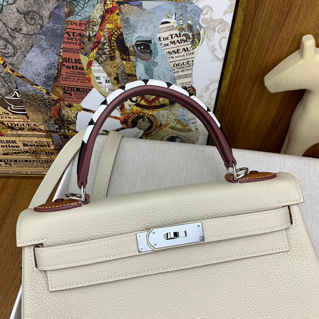 LUXURY CREAM LEATHER TOP HANDLE SHOULDER BAG
