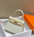 LUXURY WHITE CROCODILE EMBOSSED MINI TOP HANDLE HANDBAG WITH GOLD HARDWARE