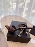 BROWN MINIMAL HEEL SANDALS