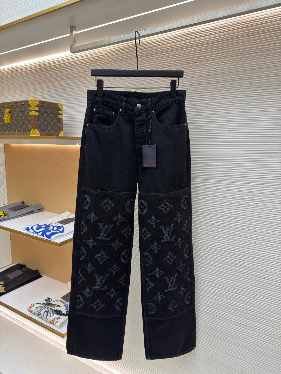 MONOGRAM PANEL STRAIGHT-LEG DENIM JEANS