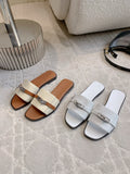 MINIMAL LEATHER SLIDES WITH METAL ACCENT STRAP