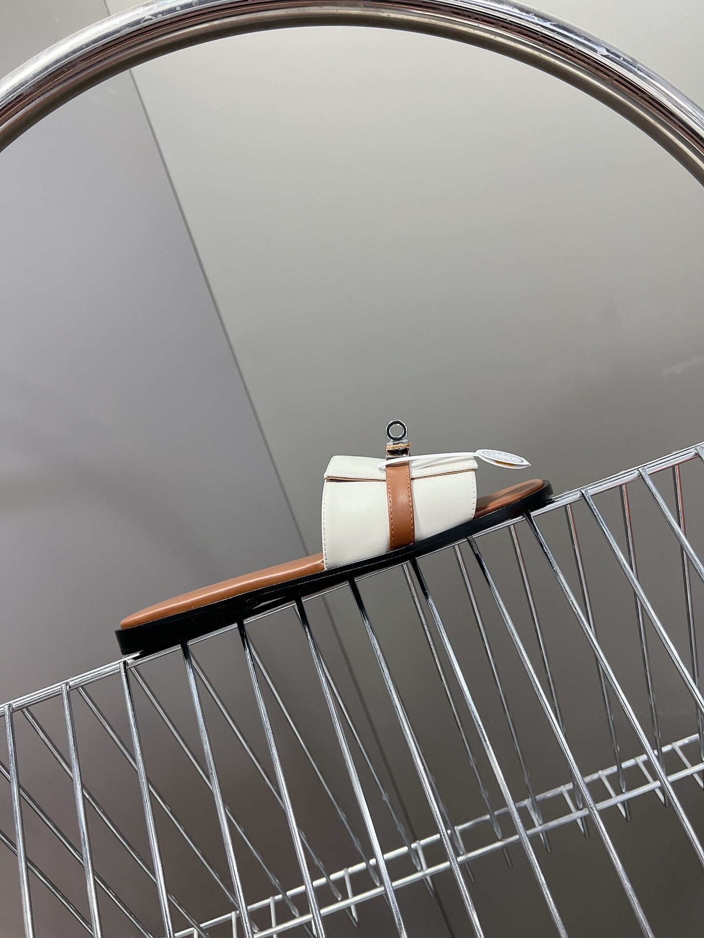 WHITE BROWN SLIDE SANDALS