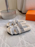 COZY SHEARLING STYLE SLIDES WITH ADJUSTABLE STRAP