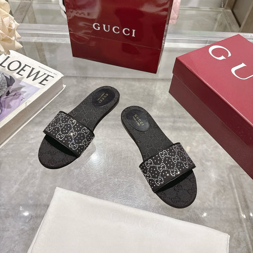 BLACK EMBELLISHED SLIDE SANDALS