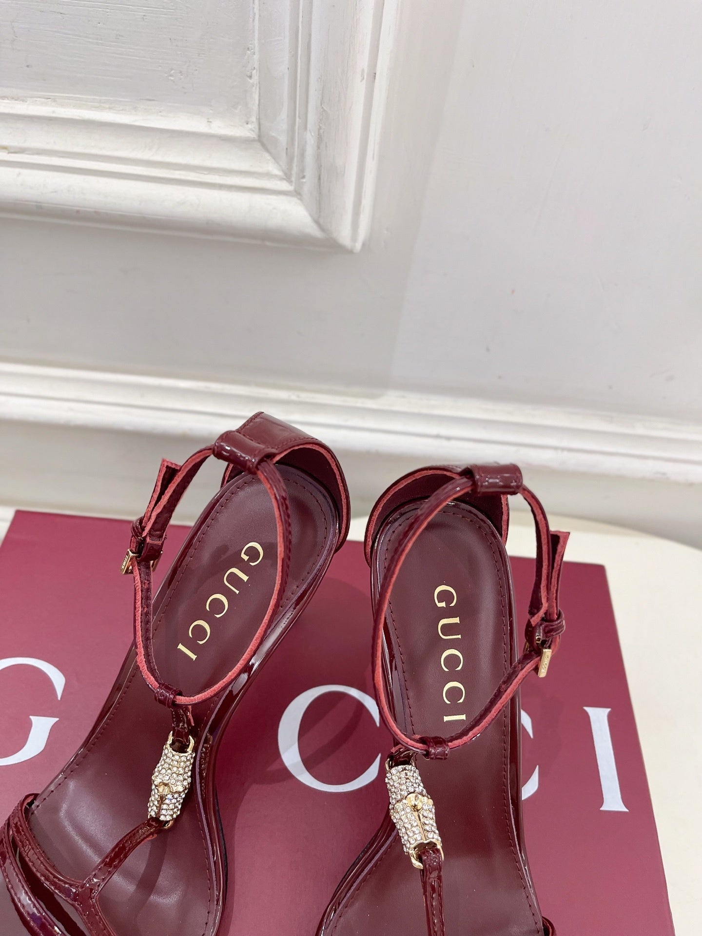 BURGUNDY TRANSPARENT STRAPPY HEEL SANDALS